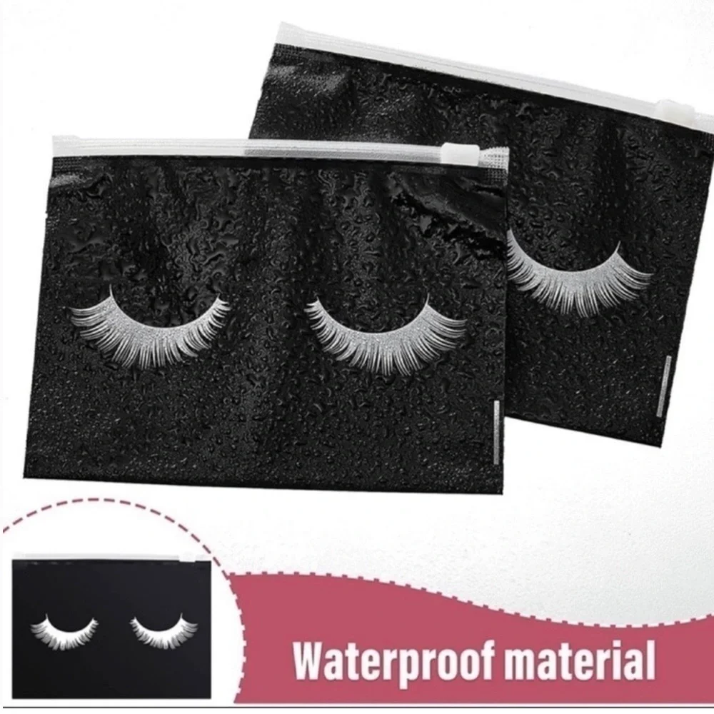 Set/3 Waterproof Mini Eyelash Makeup, Toiletry, Travel Bags, Pink, Black, Clear